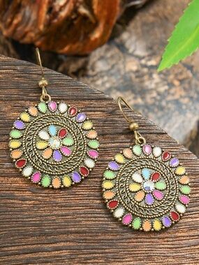 Bohemian Multicolor Teardrop Medallion Earrings - Unbranded
